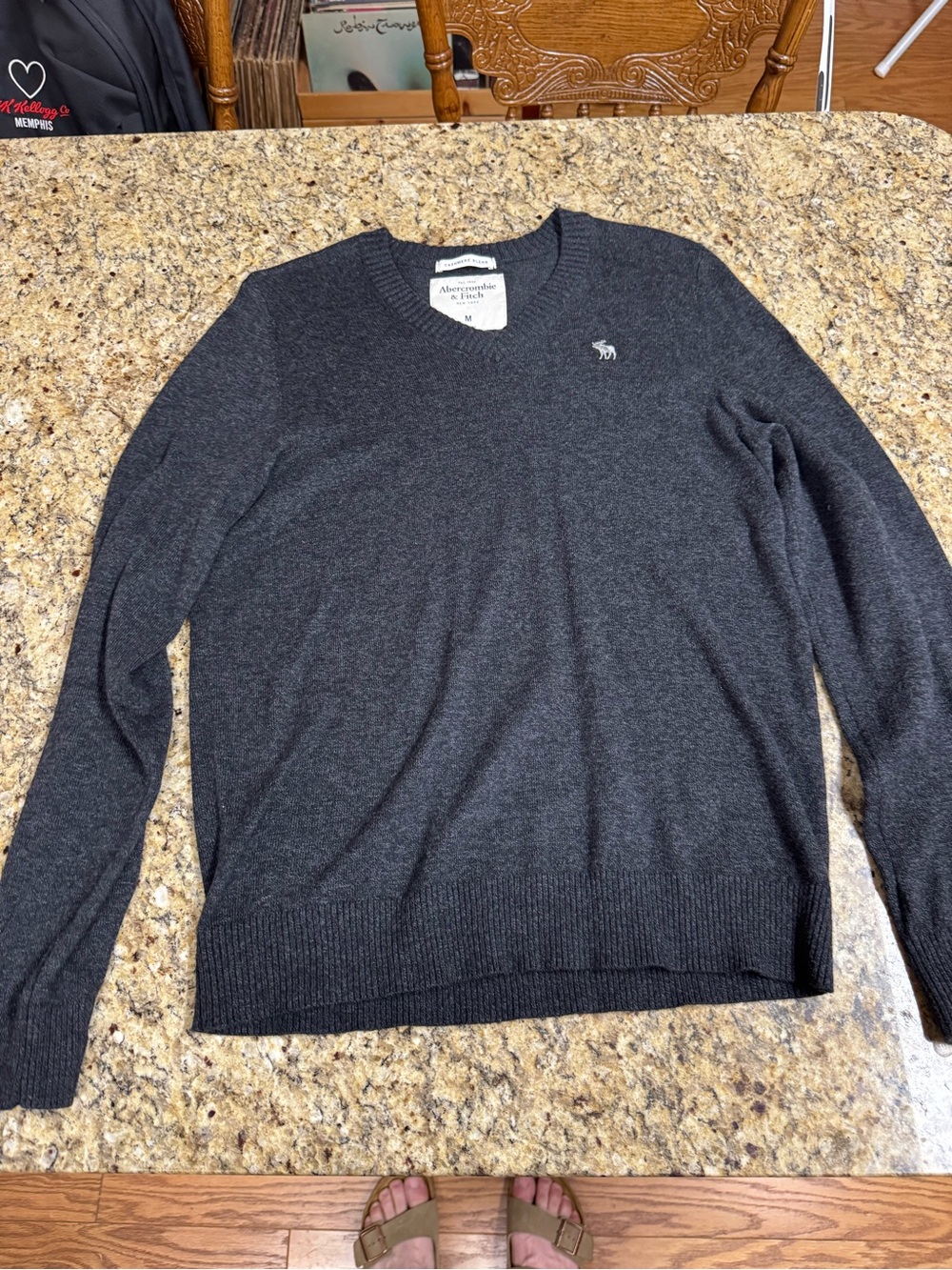 Abercrombie & Fitch Dark Charcoal V-Neck Sweater